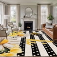 thumbnail image 1 of 5'x7' Area Rugs, Spring Bees Daisy Indoor Outdoor Area Rug for Living Room Bedroom, Rustic Tulips Dots Black Striped Burlap Washable Bathroom Rugs Kitchen Floor Carpet Mats Home Decor Aesthetic, 1 of 8