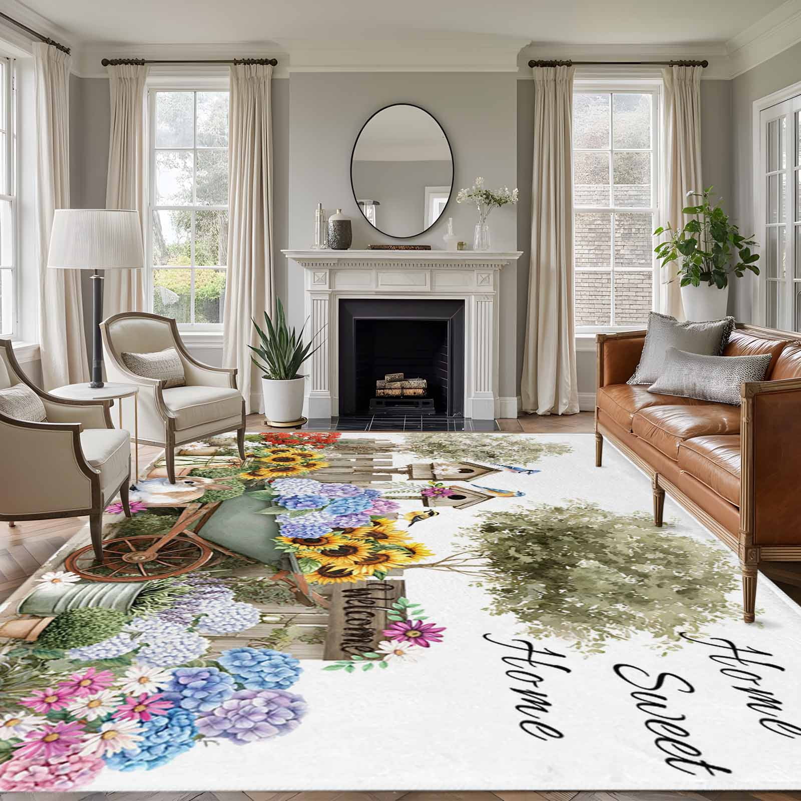 5'x7' Area Rugs, Spring Flowers Indoor Outdoor Area Rug for Living Room ...