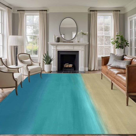 5'x7' Area Rugs, Teal Blue Ombre Indoor Outdoor Area Rug for Living Room Bedroom, Modern Abstract Gradient Art Washable Bathroom Rugs Kitchen Floor Carpet Mats Home Decor Aesthetic