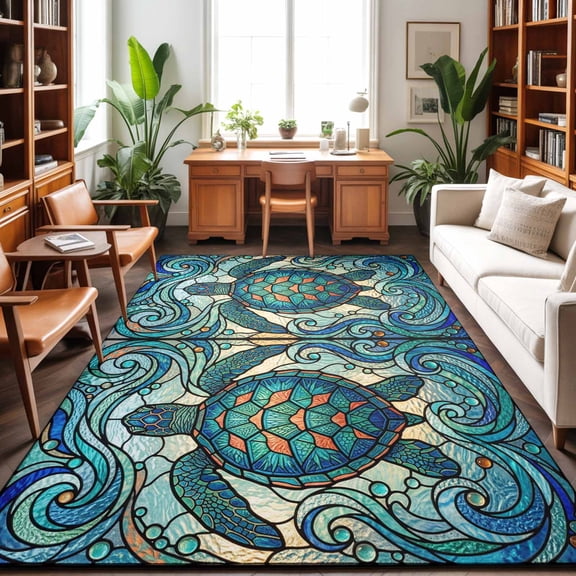 5'x7' Area Rugs, Teal Sea Coastal Marble Indoor Outdoor Area Rug for Living Room Bedroom, Turquoise Ocean Waves Nautical Washable Bathroom Rugs Kitchen Floor Carpet Mats Home Decor Aesthetic