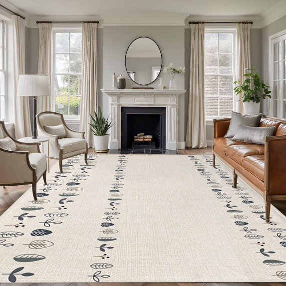 5'x7' Area Rugs, Vintage Botanical Indoor Outdoor Area Rug for Living Room Bedroom, Herb on Beige Leaves Retro Country Washable Bathroom Rugs Kitchen Floor Carpet Mats Home Decor Aesthetic