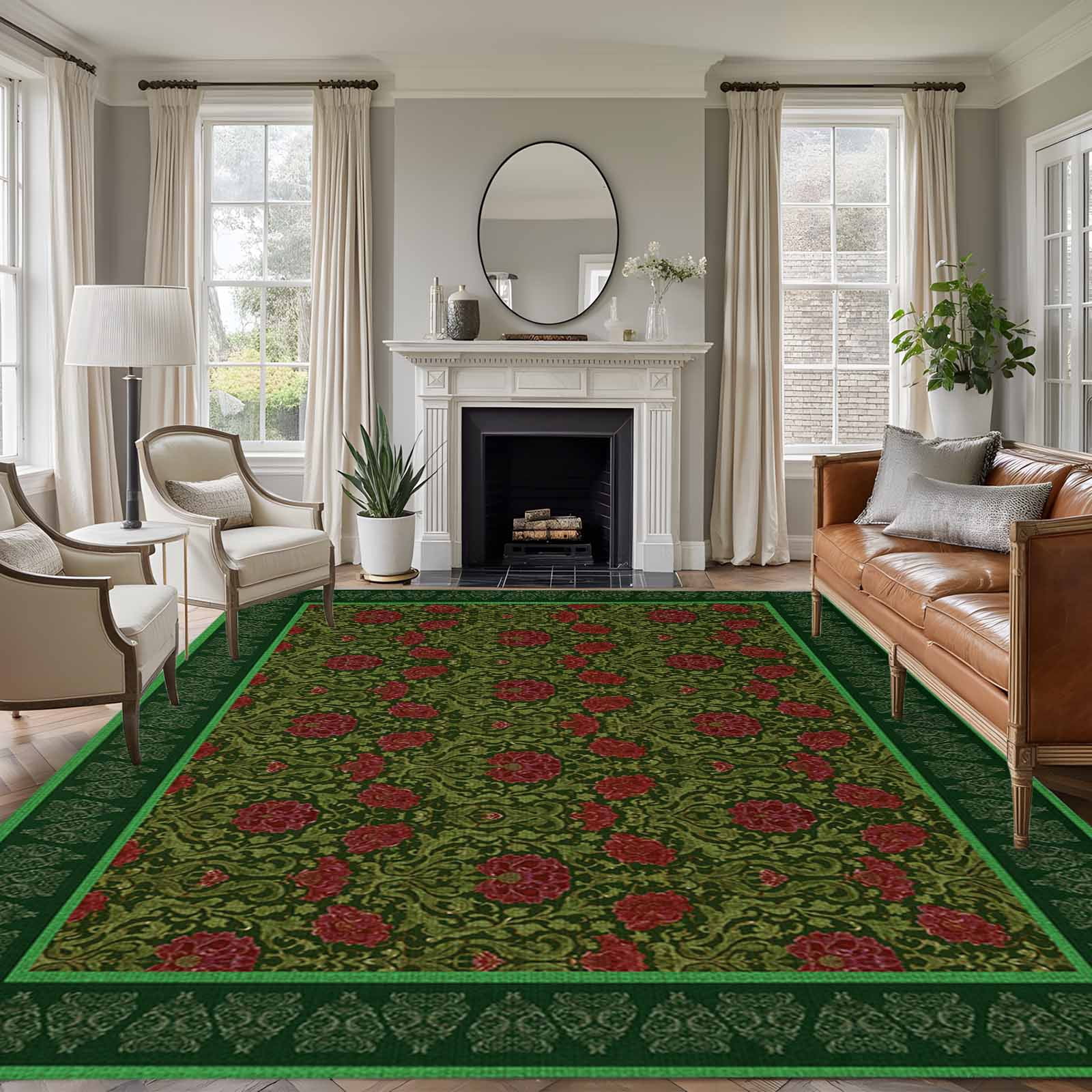 5'x7' Area Rugs, Vintage Red Roses Indoor Outdoor Area Rug for Living ...