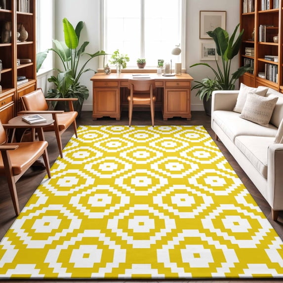 5'x7' Area Rugs, Yellow Geometric Indoor Outdoor Area Rug for Living ...