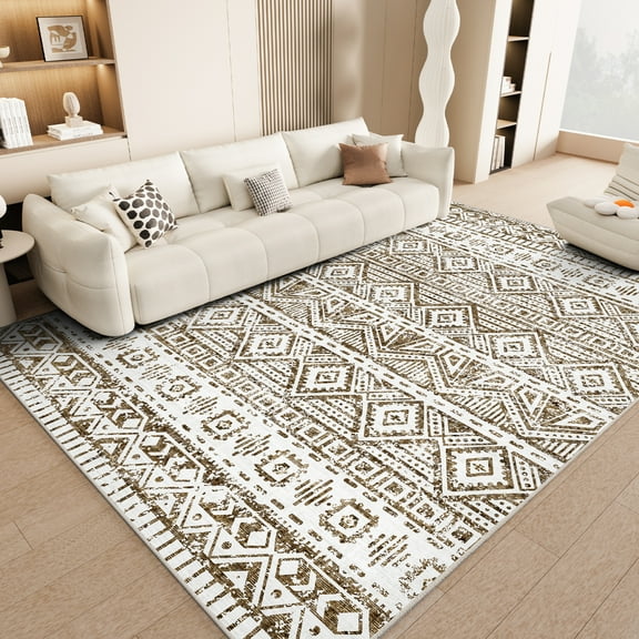 5'x7' Area Rugs for Living Room Modern Rug Soft Low Pile Non Slip Carpet Machine Washable Indoor Rug for Bedroom Dining Room, Brown