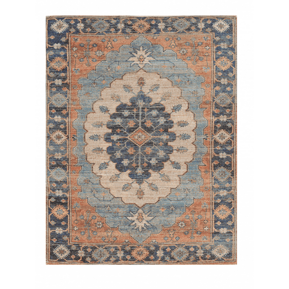 5'x7' Blue Hand Woven Floral Medallion Indoor Area Rug