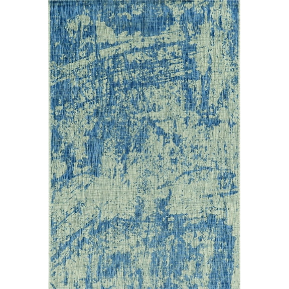 5'x7' Grey Denim Machine Woven UV Treated Abstract Brushstroke Indoor Outdoor Area Rug