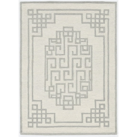 5'x7' Ivory Grey Hand Tufted Bordered Greek Key Indoor Area Rug