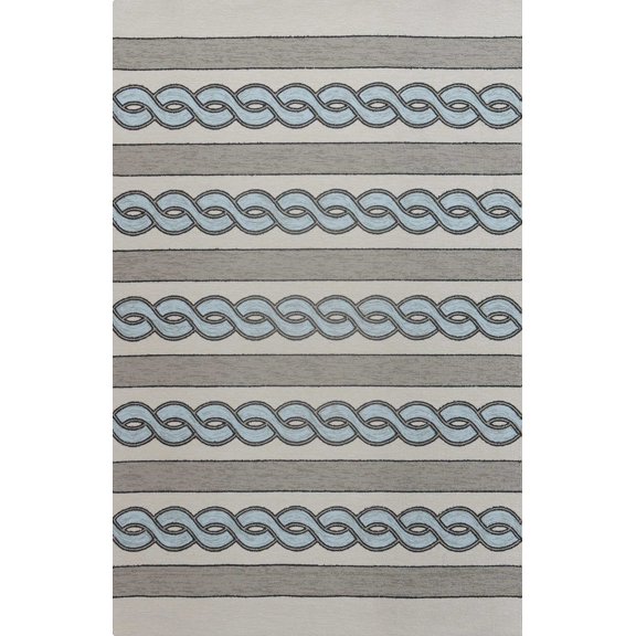 5'x7' Ivory Spa Hand Hooked UV Treated Cable Stitch Indoor Outdoor Area Rug