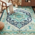 thumbnail image 1 of 5'x7' Area Rugs, Machine Washable Non Slip Area Rug for Living Room, Soft Low Pile Vintage Print Pattern Indoor Bedroom Thin Carpet, Blue & Green, 1 of 5