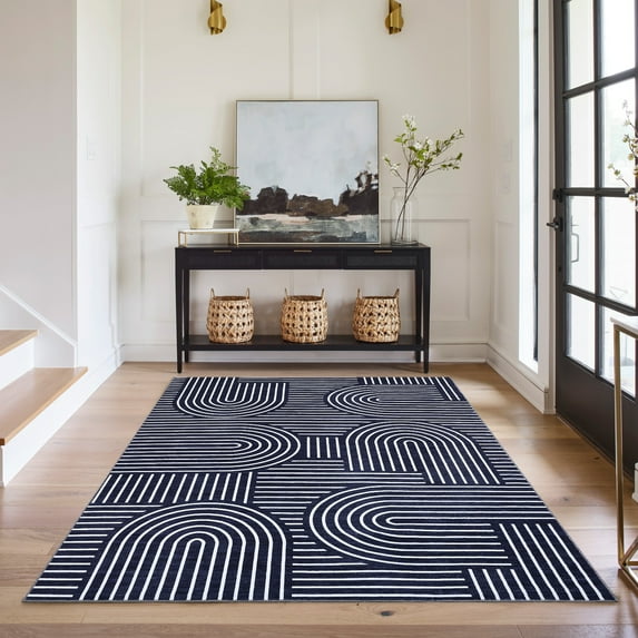 5'x7' Modern Blue Area Rug, Washable Stain-Resistant Non-Slip Throw Rug for Living Room, Dining Room