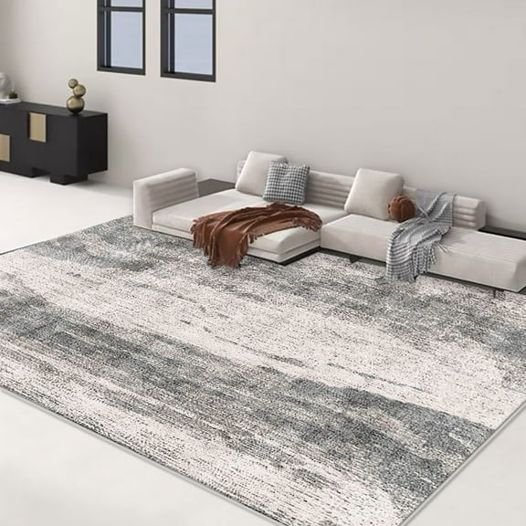 5'x7' Soft Washable Large Area Rug, Suitable for Living Room and Bedroom Decoration, Ink Abstract Modern Rug, Light Gray