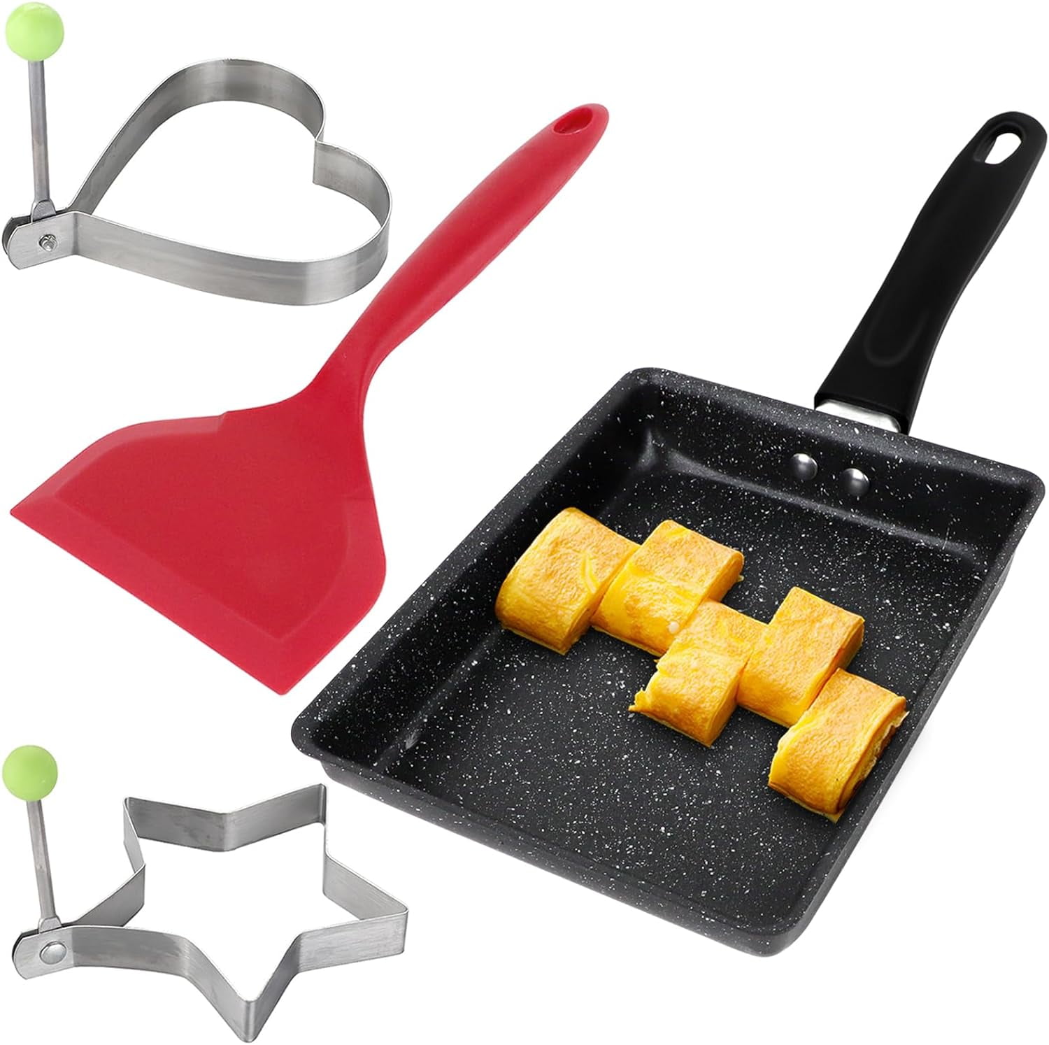 5"x7" Tamagoyaki Egg Pan, Nonstick Japanese Omelette Pan with 1 Red