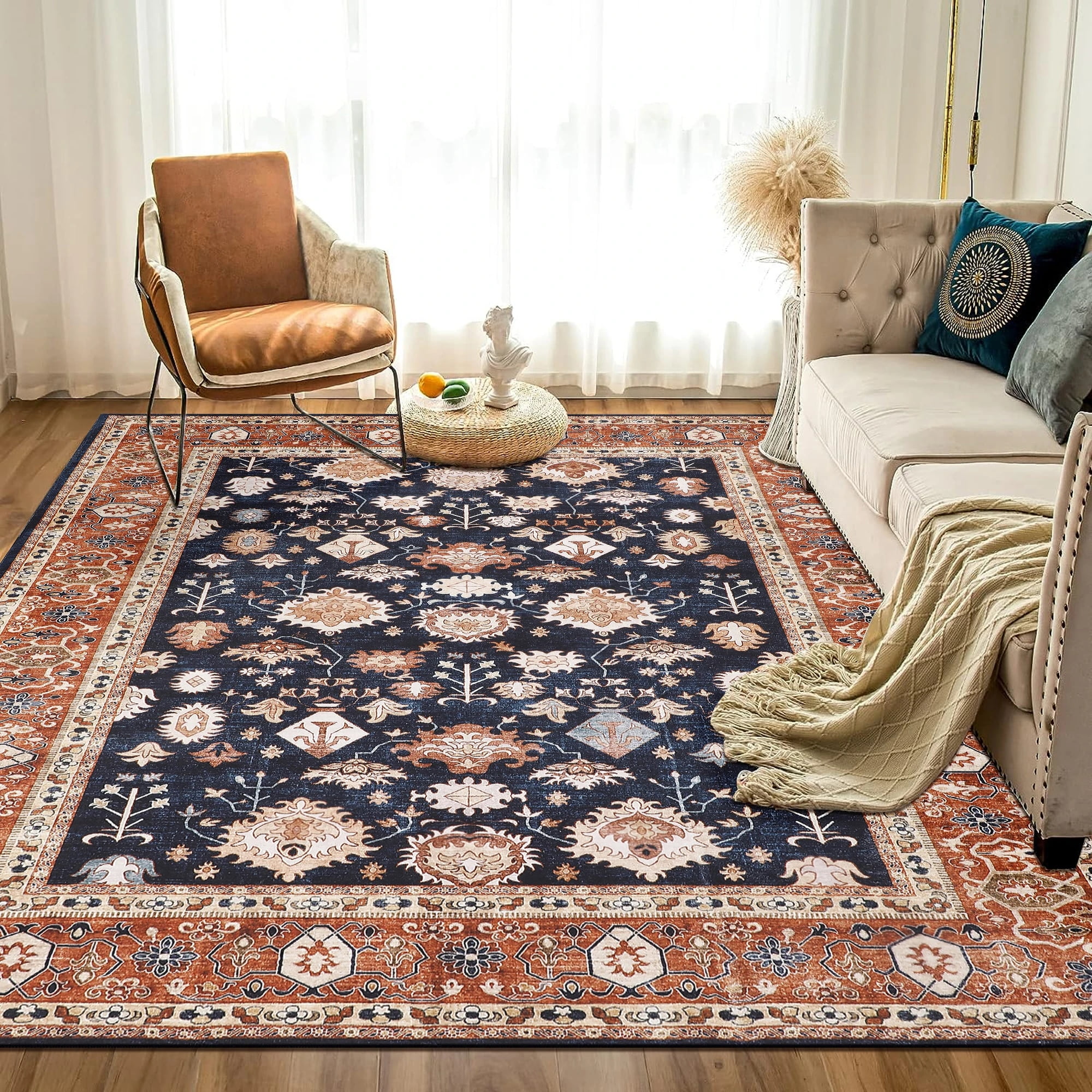 Berthmeer 5'x7' Persian Woven Indoor Area Rug, Nonslip, Machine