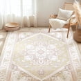 thumbnail image 1 of 5'x7' Area Rugs, Machine Washable Non Slip Area Rug for Living Room, Soft Low Pile Vintage Print Pattern Indoor Bedroom Thin Carpet, Cream, 1 of 7