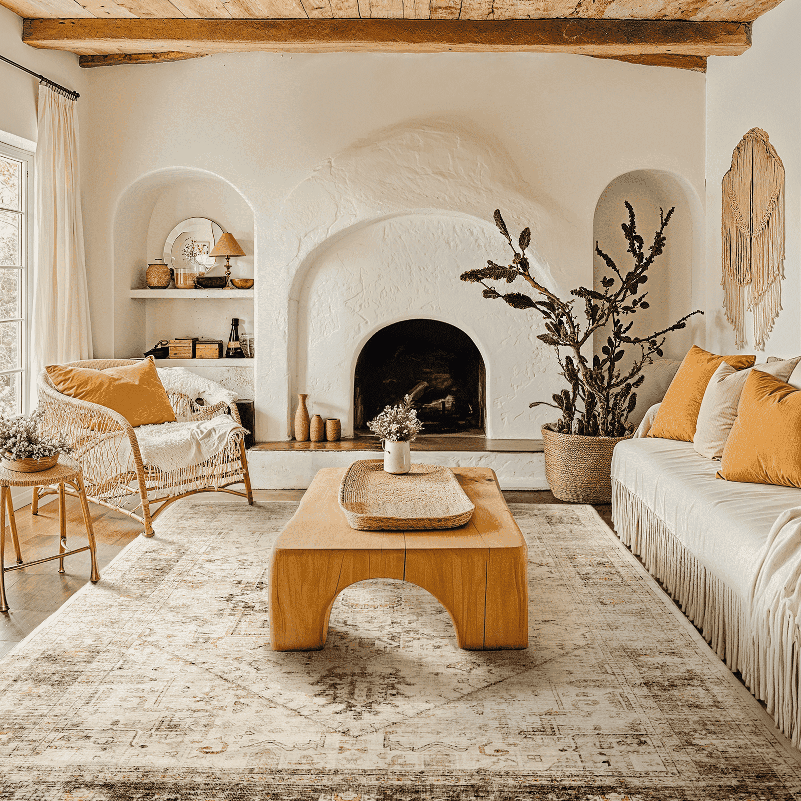 5'x7' Boho Area Rugs for Living Room, Machine Washable Stain Resistant Non-Shed Carpet, Area Rug with Non-Slip Backing for Bedroom, Dining Room, Dorm, Office