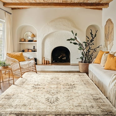 5'x7' Boho Area Rugs for Living Room, Machine Washable Stain Resistant Non-Shed Carpet, Area Rug with Non-Slip Backing for Bedroom, Dining Room, Dorm, Office
