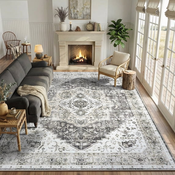CHITOOMA 5'x7' Machine-washable Area Rugs for Living Room, Stain Resistant Non-Shed Carpet, Boho Area Rugs with Non-Slip Backing for Bedroom, Dining Room, Dorm, Office