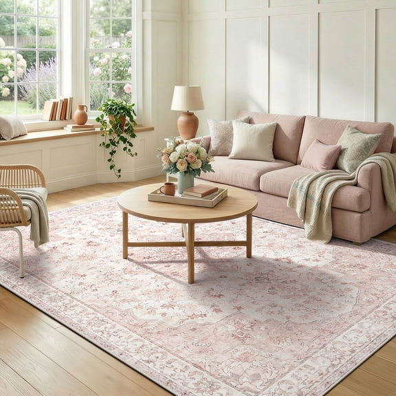 CHITOOMA 5'x7' Machine-washable Area Rugs for Living Room, Stain Resistant Non-Shed Carpet, Boho Floral Area Rugs with Non-Slip Backing for Bedroom, Dining Room, Dorm, Office