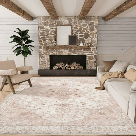 CHITOOMA 5'x7' Machine-washable Area Rugs for Living Room, Stain Resistant Non-Shed Carpet, Boho Floral Area Rugs with Non-Slip Backing for Bedroom, Dining Room, Dorm, Office