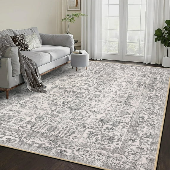 5'x7' Area Rugs for Living Room Washable Rugs Vintage Oriental Boho Rugs Bedroom Kitchen Dining Room Farmhouse Office Non-slip, Gray