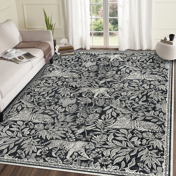 5'x7' ZACOO Jungle Tiger Area Rug Wear Resistant Foldable Machine Washable Pet Friendly for Living Room Entryway Dining Room, Black