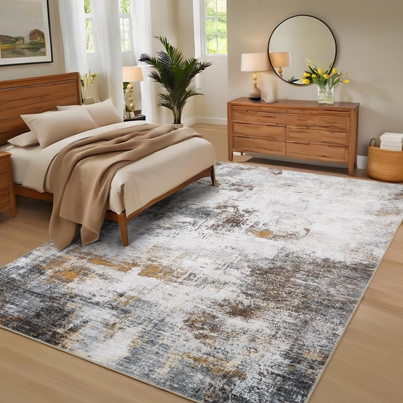5'x7' ZACOO Modern Abstract Distressed Low‑Pile Indoor Area Rug Anti‑Pilling Non‑Shedding Sturdy Edges Foldable Machine Washable Carpet for Study Dining Room Living Room , Brown Tone