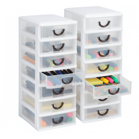 (5"x7"x13")Small Plastic 7 Drawer Desktop Storage System, Mini Organizer Box, Storage Container, Clear(2 pack)