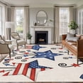 thumbnail image 1 of 5'x8' Area Rugs, 4th of July Indoor Outdoor Area Rug for Living Room Bedroom, Blue Red Star Rustic Independence Day Washable Bathroom Rugs Kitchen Floor Carpet Mats Home Decor Aesthetic, 1 of 8
