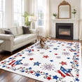 thumbnail image 1 of 5'x8' Area Rugs, 4th of July Indoor Outdoor Area Rug for Living Room Bedroom, Independence Day Blue Red Star Firework Washable Bathroom Rugs Kitchen Floor Carpet Mats Home Decor Aesthetic, 1 of 8