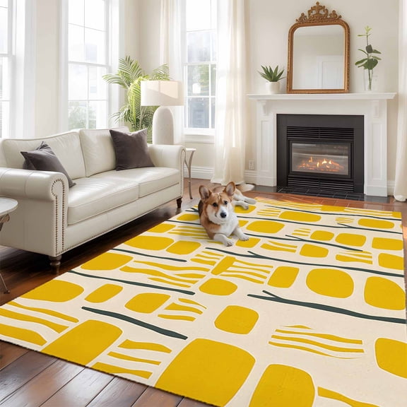 5'x8' Area Rugs, Abstract Yellow Indoor Outdoor Area Rug for Living Room Bedroom, Geometric Color Block Minimalist Washable Bathroom Rugs Kitchen Floor Carpet Mats Home Decor Aesthetic