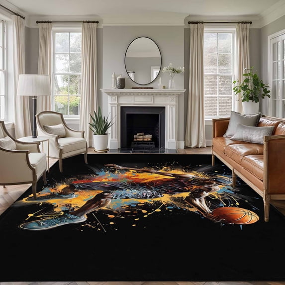 5'x8' Area Rugs, Basketball Player Indoor Outdoor Area Rug for Living Room Bedroom, Watercolor Modern Abstract Art Washable Bathroom Rugs Kitchen Floor Carpet Mats Home Decor Aesthetic