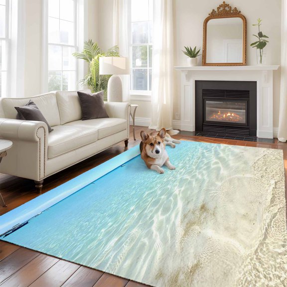 5'x8' Area Rugs, Beach Ocean Indoor Outdoor Area Rug for Living Room Bedroom, Blue Sky Sea Waves Nature Landscape Washable Bathroom Rugs Kitchen Floor Carpet Mats Home Decor Aesthetic
