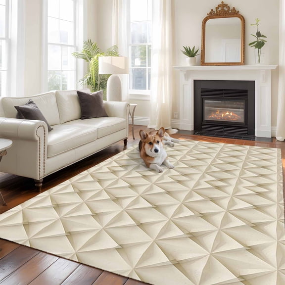 5'x8' Area Rugs, Beige Geometric Indoor Outdoor Area Rug for Living Room Bedroom, Simplistic Chic Rustic Hexagon Pattern Washable Bathroom Rugs Kitchen Floor Carpet Mats Home Decor Aesthetic