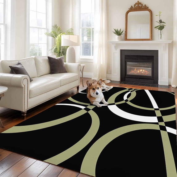 5'x8' Area Rugs, Black Geometric Indoor Outdoor Area Rug for Living Room Bedroom, Modern Sage Green White Striped Art Washable Bathroom Rugs Kitchen Floor Carpet Mats Home Decor Aesthetic