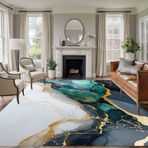 5'x8' Area Rugs, Black Green Marble Indoor Outdoor Area Rug for Living Room Bedroom, Modern Abstract Aesthetics Luxury Washable Bathroom Rugs Kitchen Floor Carpet Mats Home Decor Aesthetic