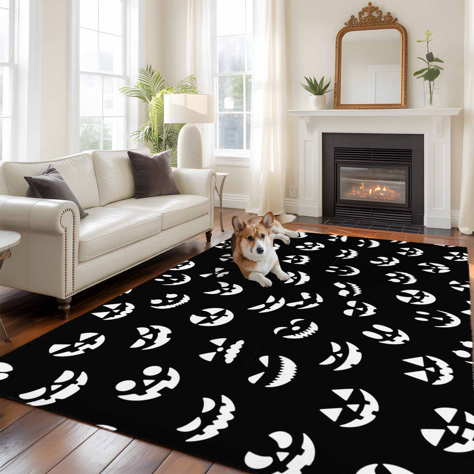 5'x8' Area Rugs, Black Halloween Pumpkin Indoor Outdoor Area Rug for ...