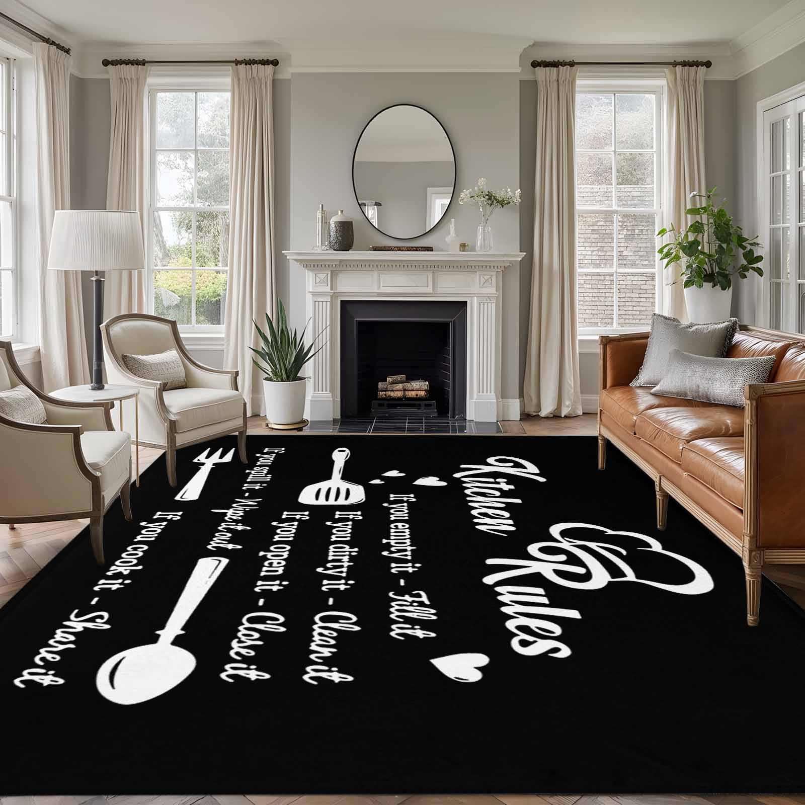 5'x8' Area Rugs, Black Kitchen Rules Indoor Outdoor Area Rug for Living ...