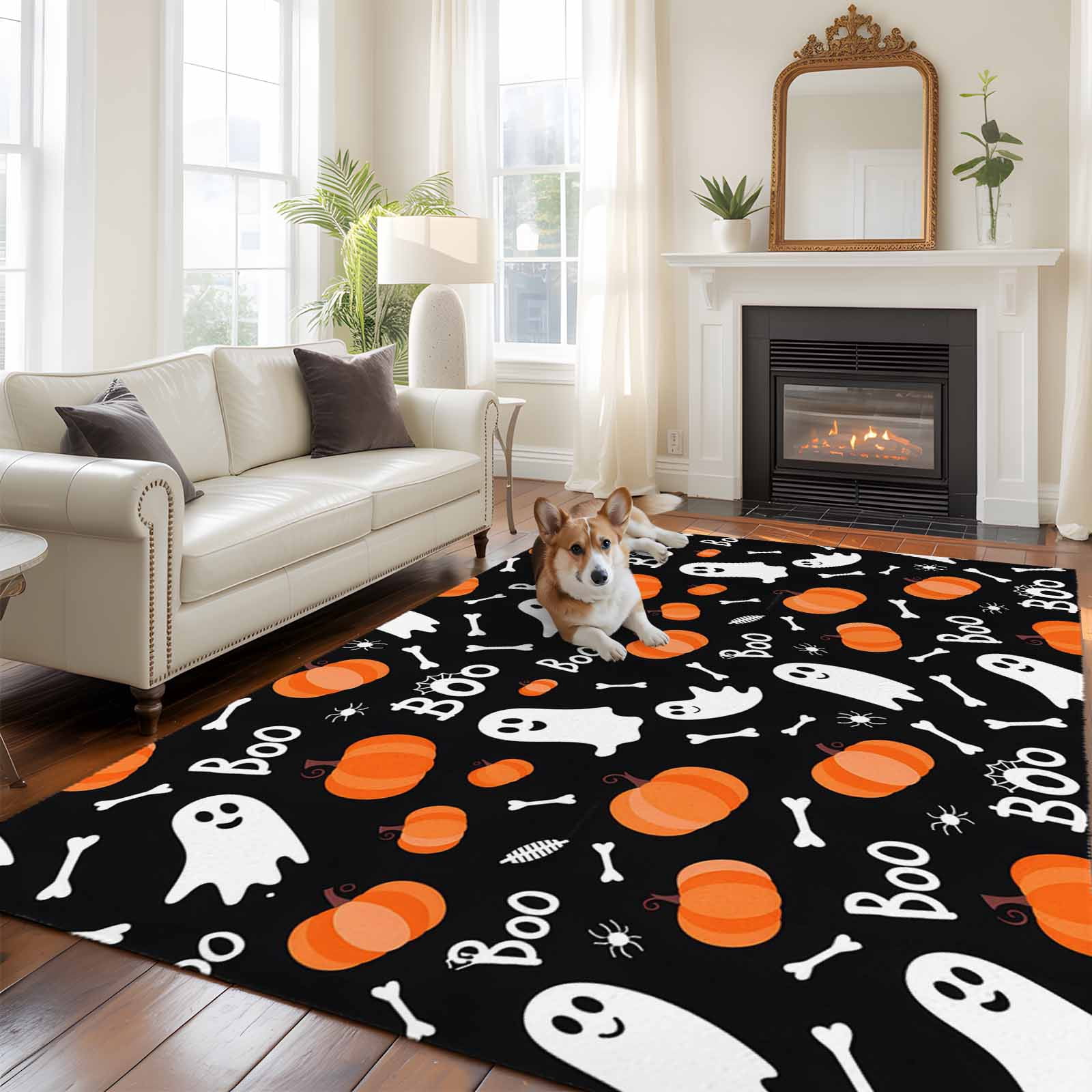 5'x8' Area Rugs, Black White Halloween Ghost Indoor Outdoor Area Rug ...