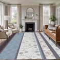 thumbnail image 1 of 5'x8' Area Rugs, Blue Brown Stripes Indoor Outdoor Area Rug for Living Room Bedroom, Abstract Geometric Spring Flowers Country Washable Bathroom Rugs Kitchen Floor Carpet Mats Home Decor Aesthetic, 1 of 8