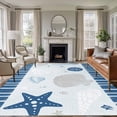 thumbnail image 1 of 5'x8' Area Rugs, Blue Coastal Indoor Outdoor Area Rug for Living Room Bedroom, Ocean Nautical Starfish Coral Striped Washable Bathroom Rugs Kitchen Floor Carpet Mats Home Decor Aesthetic, 1 of 8