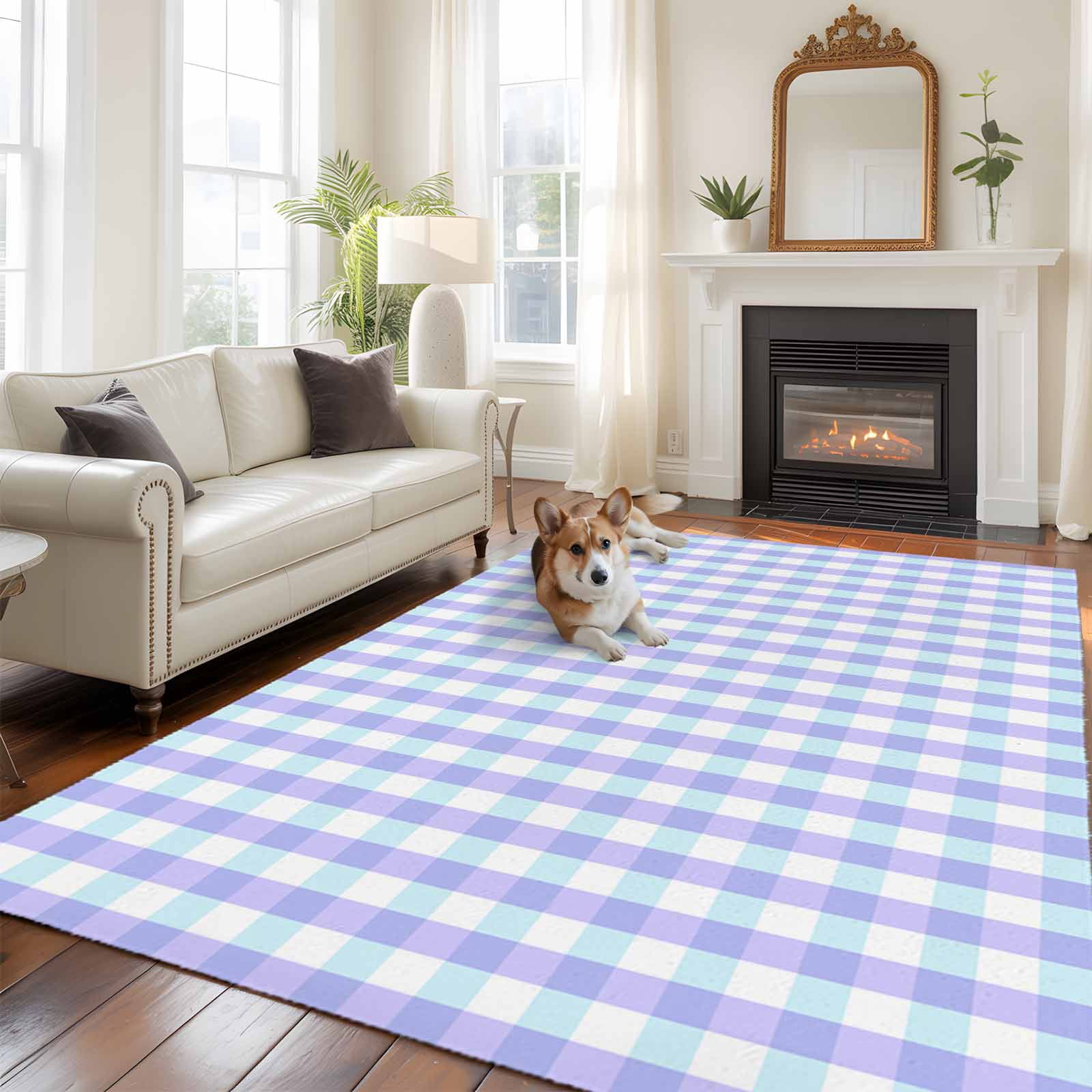 5'x8' Area Rugs, Blue Grid Indoor Outdoor Area Rug for Living Room ...