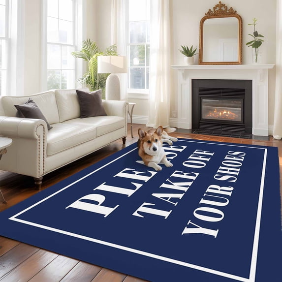 5'x8' Area Rugs, Blue Letter Indoor Outdoor Area Rug for Living Room Bedroom, Modern Minimalist White Text Striped Washable Bathroom Rugs Kitchen Floor Carpet Mats Home Decor Aesthetic
