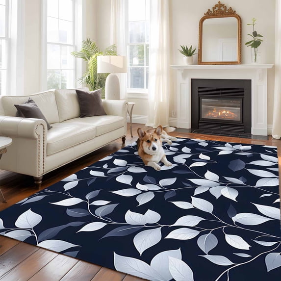 5'x8' Area Rugs, Blue White Eucalyptus Leaves Indoor Outdoor Area Rug for Living Room Bedroom, Spring Summer Watercolor Plant Washable Bathroom Rugs Kitchen Floor Carpet Mats Home Decor Aesthetic