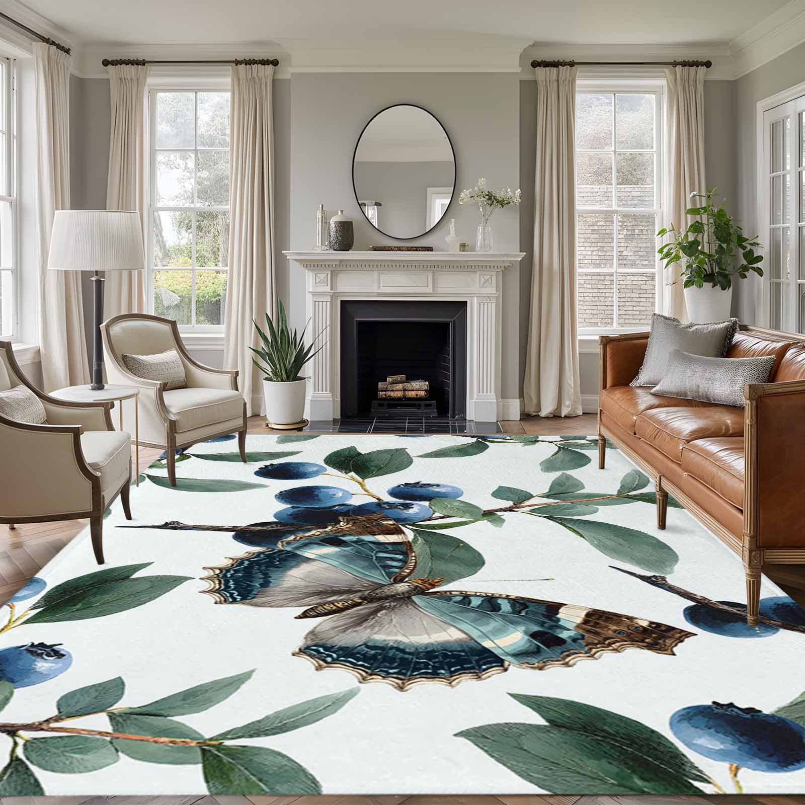5'x8' Area Rugs, Blueberry Spring Leaves Indoor Outdoor Area Rug for ...