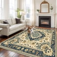thumbnail image 1 of 5'x8' Area Rugs, Boho Blue Beige Indoor Outdoor Area Rug for Living Room Bedroom, Ethnic Southwestern Retro Geometric Washable Bathroom Rugs Kitchen Floor Carpet Mats Home Decor Aesthetic, 1 of 8