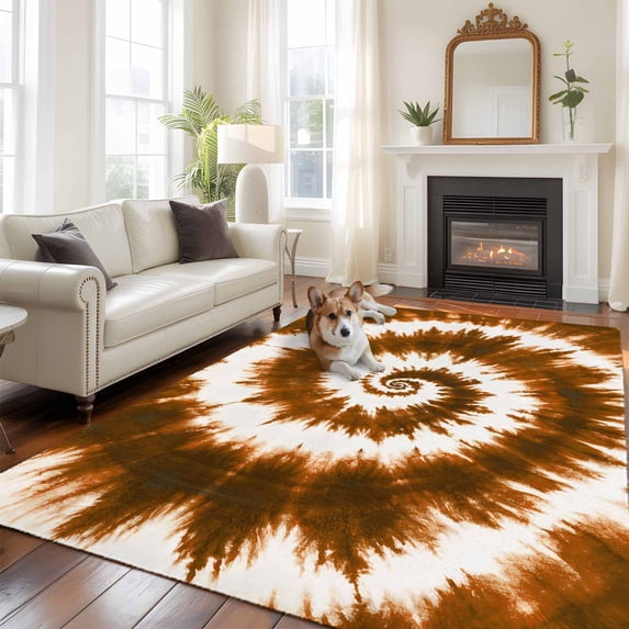 5'x8' Area Rugs, Brown Ombre Indoor Outdoor Area Rug for Living Room Bedroom, Country Vintage Ethnic Tribal Tie Dye Washable Bathroom Rugs Kitchen Floor Carpet Mats Home Decor Aesthetic