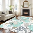 thumbnail image 1 of 5'x8' Area Rugs, Coastal Coral Indoor Outdoor Area Rug for Living Room Bedroom, Ocean Nautical Turtle Seashells Starfish Washable Bathroom Rugs Kitchen Floor Carpet Mats Home Decor Aesthetic, 1 of 8