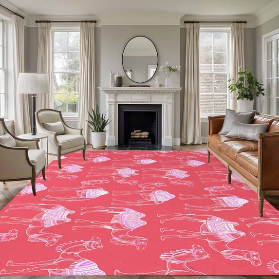 5'x8' Area Rugs, Desert Camel Indoor Outdoor Area Rug for Living Room Bedroom, Summer Sand Camel Animal Vintage Pink Washable Bathroom Rugs Kitchen Floor Carpet Mats Home Decor Aesthetic
