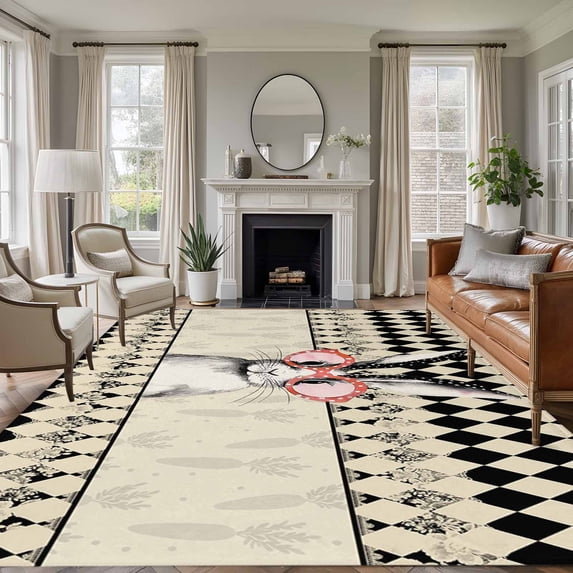 5'x8' Area Rugs, Easter Bunny Indoor Outdoor Area Rug for Living Room Bedroom, Farmhouse Carrots Vintage Black Checkered Plaid Washable Bathroom Rugs Kitchen Floor Carpet Mats Home Decor Aesthetic