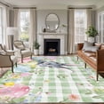 thumbnail image 1 of 5'x8' Area Rugs, Easter Indoor Outdoor Area Rug for Living Room Bedroom, Spring Rabbit Eggs Botanical Floral Green Lattice Washable Bathroom Rugs Kitchen Floor Carpet Mats Home Decor Aesthetic, 1 of 8